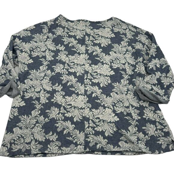 Chicos 3/XL 3/4 tab sleeve‎ pullover tunic tight knit sweater blue white pattern - Picture 2 of 8